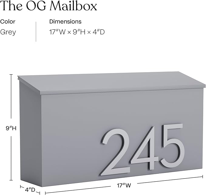 post & porch The OG Mailbox | Wall Mounted Mailbox | Black/Brown/White/Grey, 1 Size, Weatherproof Mail Box for Outside | Customizable (Gray)