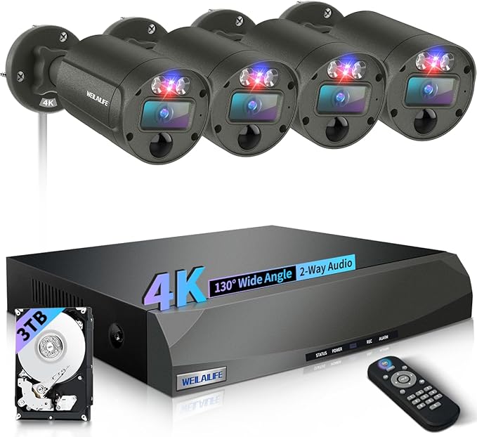 【130° Wide Angle】 Outdoor Wired Security Camera System, Wired Cameras for Home Security, Home POE Video Surveillance Systems, Surveillance DVR Kits