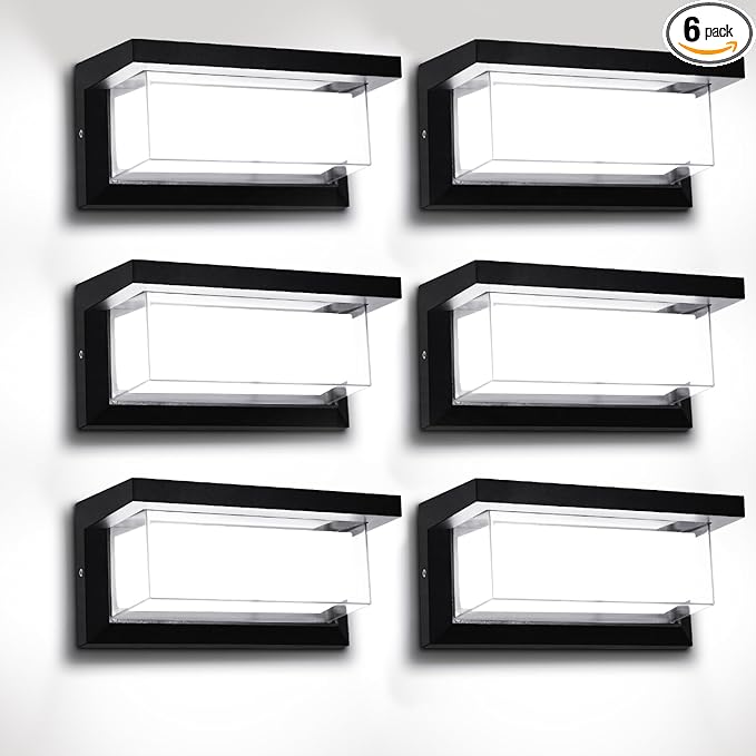 Porch Lights Outdoor 6000K, 18W 1800LM Modern LED Wall Light IP65 Waterproof Aluminum Exterior Fixture Easy to Install for Garage, Patio, Backyard (6 Pack)