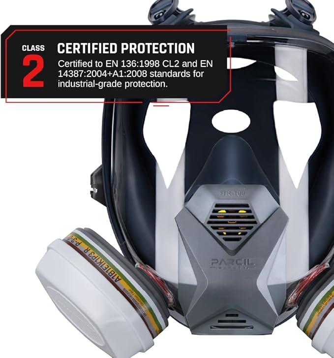 Parcil Distribution Full Face Respirator Mask with Filters – Durable Full Face Respirator Gas Mask, Bayonet Filter Compatible