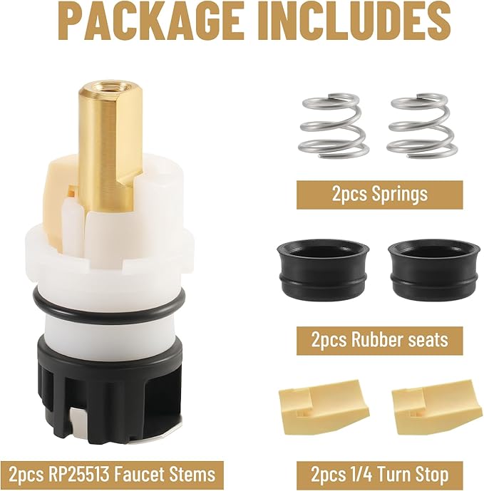 2 Pack RP25513 Faucet Stem Replacement for Delta Two Handle Faucet Repair Kit, Premium Faucet Cartridge Parts with RP4993 Rubber Seat and Spring