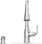 Pfister Rosslyn Kitchen Faucet with Pull Down Sprayer and Soap Dispenser, Single Handle, High Arc, NSF Certified, Polished Chrome Finish, F5297RSSRC