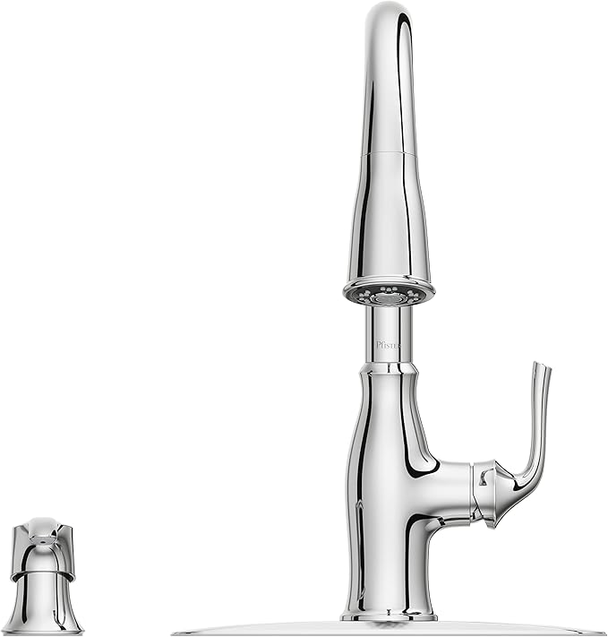 Pfister Rosslyn Kitchen Faucet with Pull Down Sprayer and Soap Dispenser, Single Handle, High Arc, NSF Certified, Polished Chrome Finish, F5297RSSRC