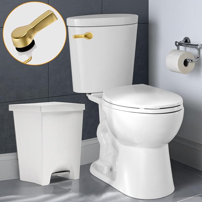 Hibbent Universal Metal Front Mount Toilet Handle Replacement Kit, Brass Toilet Flush Tank Lever with Stainless Steel Flapper Chains for Most Toilets, Brushed Gold Finish