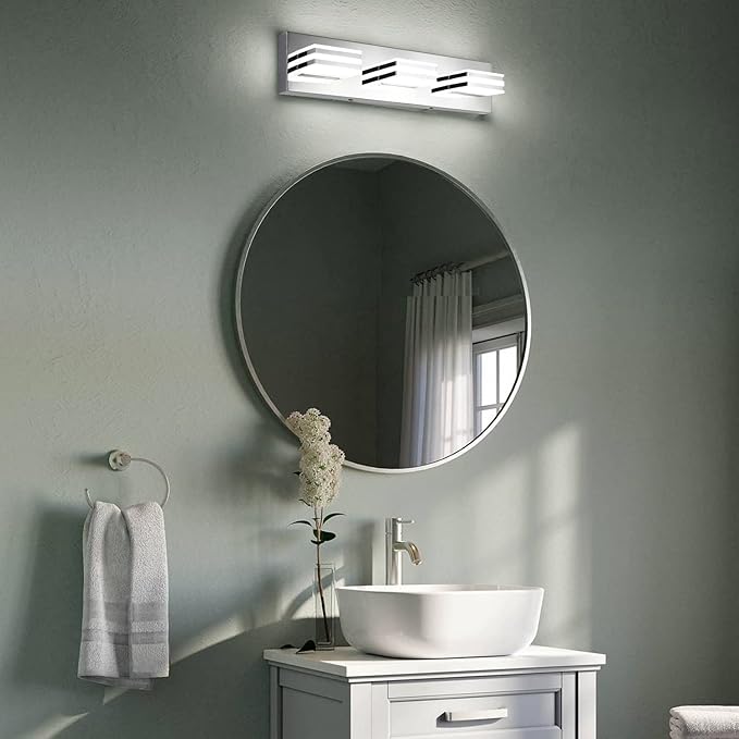 LED Vanity Lights 20in Bathroom Lights Fixtures over Mirror 3 Light LED Lighting Fixture for Bathroom 18W Mirror Lighting Fixture Modern Bath Light Bar Chrome Bath Lamps 6000K Vanity Wall Scone