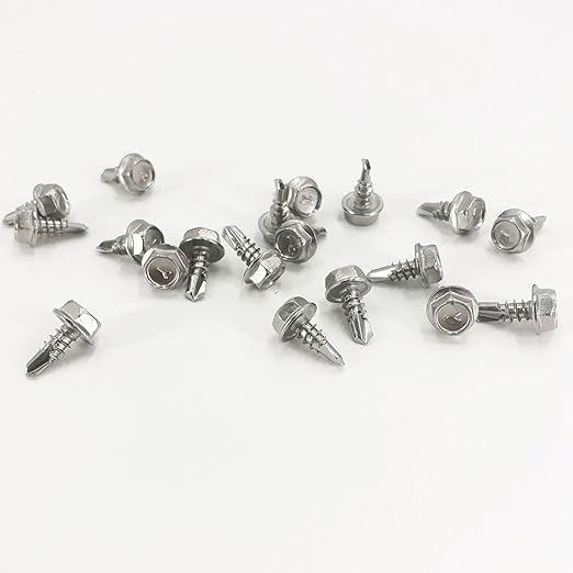 QSJ 110PCS #10 x 1/2'' Sheet Metal Screws 410 Stainless Steel Hex Washer Head Fast Self Tapping Screws with Screwdriver Bit Silver