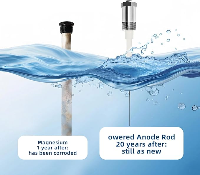 Powered Anode Rod for Water Heater Gallon Tank, Electrical Anode Rod, Eliminates Rotten Egg Smell (10-59 gallon tank)