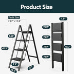WOA WOA 4 Step Ladder, Folding Step Stool with Non-Slip Pedals, Portable Stepping Stool Household, Sturdy Steel Ladder, Space Saving for Kitchen, Anti Skid Feet, Support 330lbs - Black