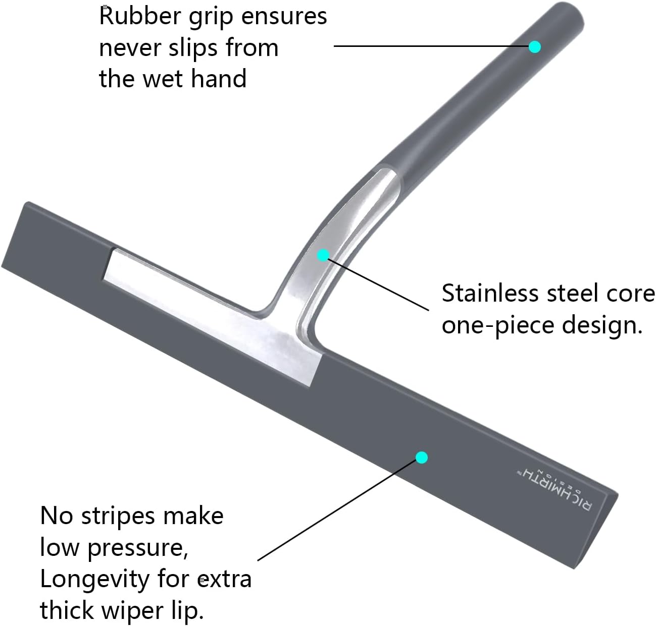 Shower Squeegee for Glass Doors, RICHMIRTH 11" Inch Width Silicone Rubber Blade Squeegee Window Cleaner Tool Squeegee for Shower Glass Doors Bathroom Mirror Car Window Tile - Gray