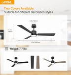 42" Black Ceiling Fan with Light, Remote Control, Downrod Mount, Noiseless, Reversible, 6CCT, Dimmable, 6 Speeds, Timeable, Ceiling Fan with Remote Control for Bedroom, indoor/outdoor