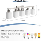 5-Light Bathroom Vanity Light,Brushed Nickel Vanity Lights with Square Frosted Glass,Modern Bathroom Wall Lights Fixtures Over Mirror,Wall Sconces Lighting for Bedroom Living Room,E26
