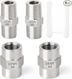 GASHER 4PCS 304 Stainless Steel Pipe Fitting, Hex Nipple Hex Coupling, 3/8" x 3/8" NPT Male Thread Pipe, 3/8Inch x 3/8Inch NPT Female Thread Pipe
