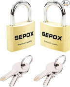 SEPOX® Twins Compact Solid Brass Padlock with Same 4 Keys, Heavy Duty Rustproof Body 30mm 1-3/16", Small Lock & Key with Big Handle, Keyed Alike for Gate, Gym Locker, Hasp, Tool Box, Luggage, Bag