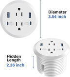 3 inch Desktop Power Grommet USB C,65W Fast Charging Station,Furniture Recessed Power Strip,2 Outlets,4 USB Ports,Flush-Mount for Desktop, Workspace Essential Desk Outlet,2 Pack (White)