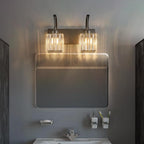 Crystal Vanity Lights 2-Light Black Wall Lamp Modern Crystal Bathroom Light Fixtures Over Mirror 13.77" Long Bathroom Wall Sconce