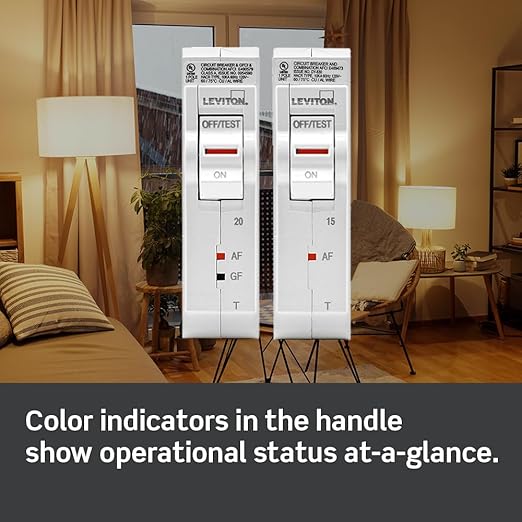 Leviton LSPD2-T Surge Protective Device with Two 20A 1-Pole Plug-On Standard Branch Circuit Breakers, Thermal Magnetic, 120/240 VAC, White