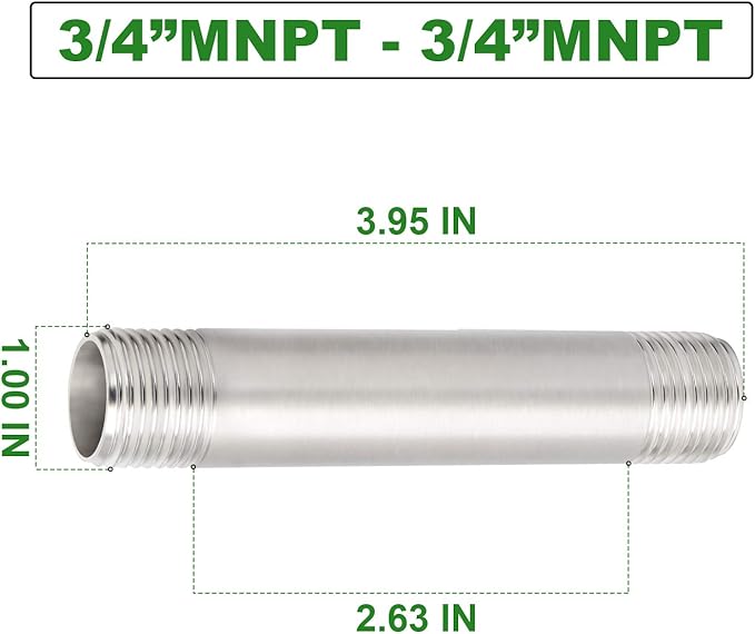 TAISHER 2PCS Stainless Steel Pipe Fittings, 3/4" NPT x 3/4" NPT Male Threaded, 4" Length Nipple Cast Pipe