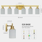 6 Light Gold Bathroom Vanity Light, Gold Bathroom Light Fixtures, 38" Modern Brushed Gold Vanity Lighting Fixtures for Bathroom Over Mirror, Gold Sconces Wall Lighting for Bedroom Living Room