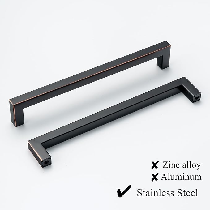 20 Pack Oil Rubbed Bronze Cabinet Pulls 8 Inch Bronze Cabinet Handles Square Drawer Pulls Cupboard Handles Modern Stainless Steel Kitchen Hardware