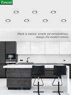 zouzai 4 Inch Black 5CCT Reset Ultra-Thin LED Recessed Ceiling Light with Junction Box, 2700K/3000K/3500K/4000K/5000K Selectable, 9W, Dimmable-ETL and Energy Star Certified【6 Pack 】