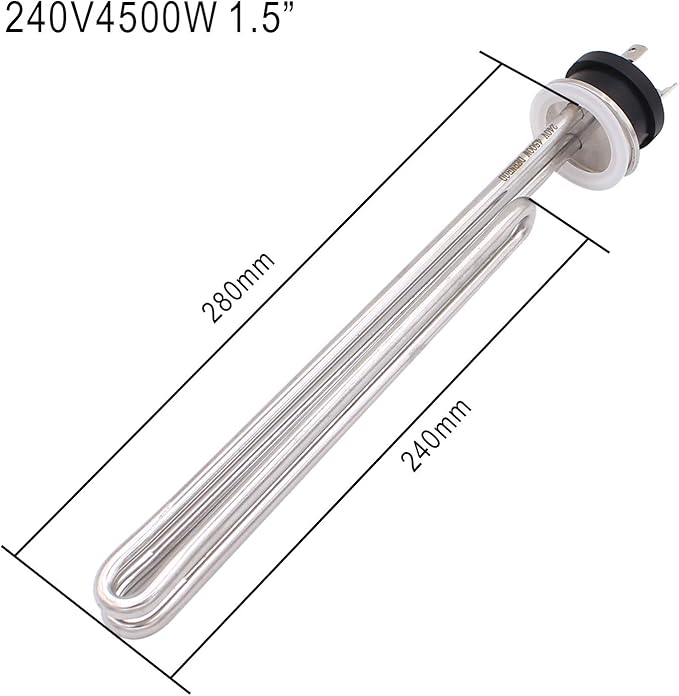 DERNORD 240V 4500W Tri-clamp Foldback Heating Element Stainless Steel Immersion Water Heater with 3-Wire Electrical Locking Plug (1.5 Inch Tri clamp)