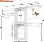 8FT Closet System with Shelves, 96'' Closet Organizer System with 3 Hanging Rods, Wall Mount Bedroom Wardrobe Walk-in Closet, Adjustable Cloth Garment Rack from 5 to 8FT (Cut to Fit), White