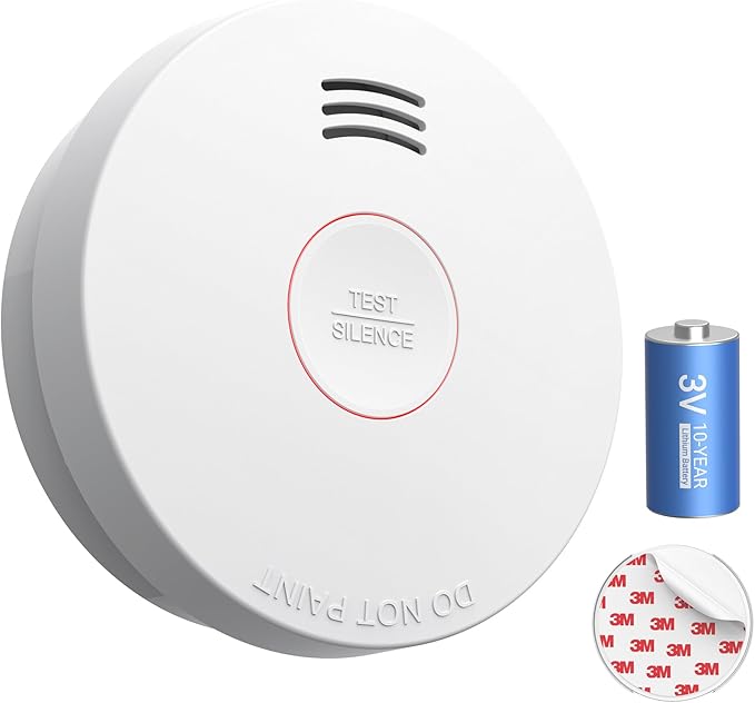Jemay Smoke Detector Fire Alarms10 Year Battery, Small Smoke Alarm Fire Detectors with Self-Check & Photoelectric Sensor, Fits Home Kitchen,UL217-9th Listed,1 Pack