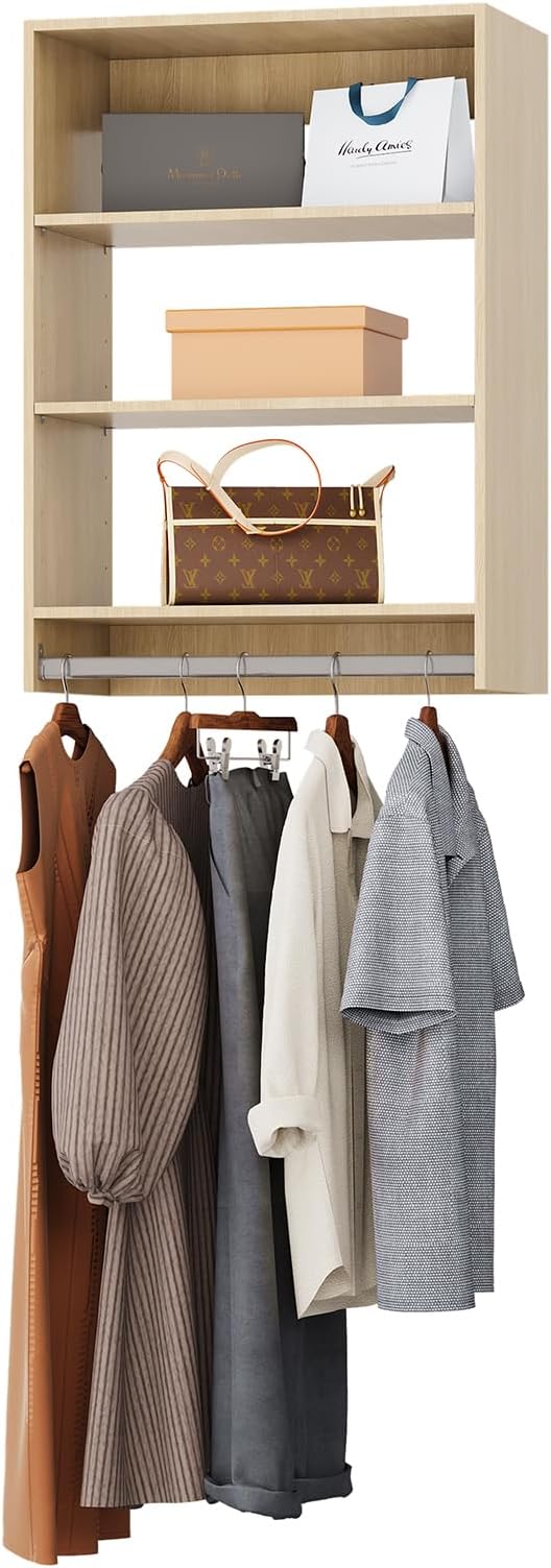 ROOMTEC 22.5" Medium Hanging Closet Unit, Modular Closet System with Hanging Rod, Wardrobe Organizer for Bedroom or Walk-in Closet, Wall Mounted, Customizable Clothes Storage Unit, Wood