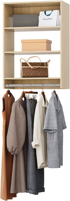 ROOMTEC 31.5" Medium Hanging Closet Unit, Modular Closet System with Hanging Rod, Wardrobe Organizer for Bedroom or Walk-in Closet, Wall Mounted, Customizable Clothes Storage Unit, Wood