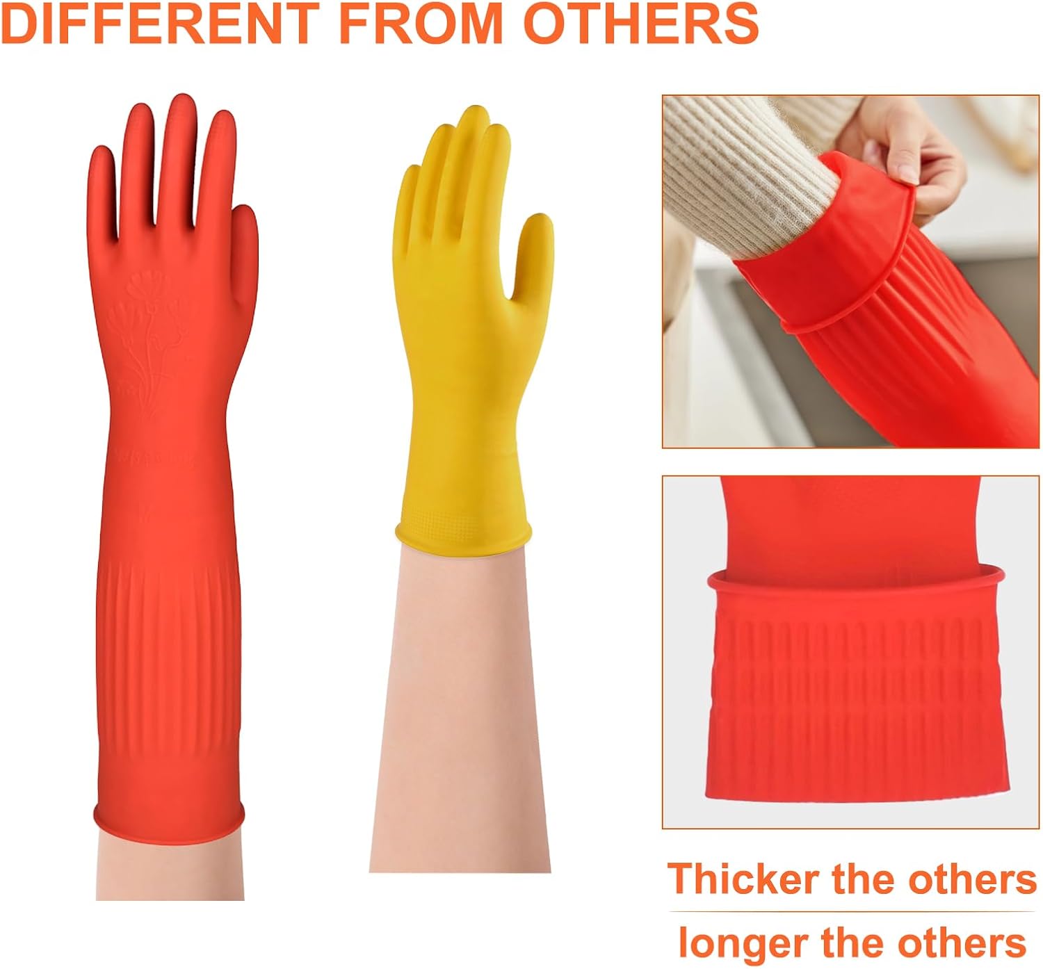 North Tower Kitchen Washing Room Gloves Fleece Lined, Reusable, Waterproof with Extra-Long Cuff & Anti-Slip Design for Household & Kitchen Use,15",2 Pairs Middle