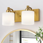 Stainless Steel Milk Glass Vanity Lights for Bathroom, 2 Light Gold Bathroom Light Fixtures Over Mirror, Ceramic E26 Sockets Wall Mounted