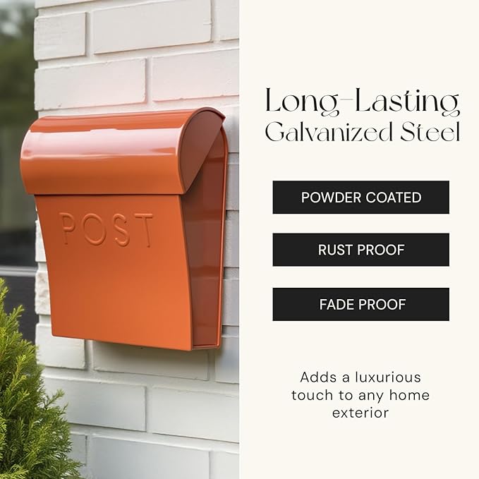 NACH Wall Mount Mailboxes for Outside, 11x4.5x12.5 in Terracotta Mail Boxes for House Outside, Waterproof Mailbox - Vicki-Style Mail Box