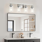 Bathroom Vanity Light, 4-Light Nickel Modern Matte Wall Sconce Lighting with Clear Glass Shade, Wall Lights,Bath Vintage Wall Mounted Lamps for Mirror Bedroom Living Room