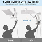 G-Promise All Metal 14 Inch Shower Head with Massage Mode Handheld, Rain Shower Head with Handheld Spray Combo, 3-Way Diverter with Pause Setting, 12 Inch Adjustable Extension Arm (Brushed Nickel)