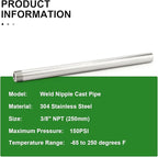 TAISHER 2PCS 304 Stainless Steel Pipe Fittings, 3/8" NPT Male Threaded, 10" Length Weld Nipple Cast Pipe