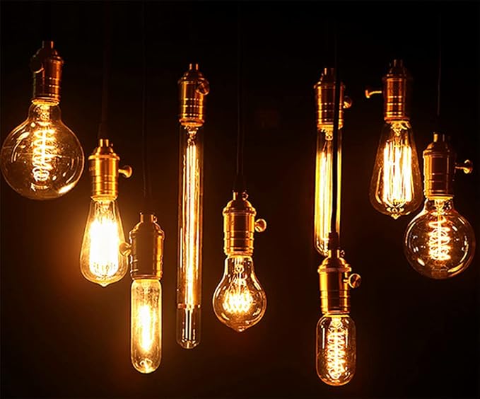 E26 40W Vintage Light Bulb T9/T185 Antique Filament Lamp T10/T30 Long Tubular Bulb Retro Amber Incandescent Light for Chandelier Pendant Industrial Hanging Light 2200K Warm White AC 110V Pack of 4