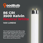 GoodBulb 17-Watt 24 Inch T8 Fluorescent Light Bulb 3500K Soft White Color Medium Bi-Pin Base 1400 Lumens 86 CRI 36000 Life Hours Instant/Programmed Start Pack of 25 Bulbs