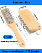 Scrub Cleaning Brush for Stains -Wood Handle Scrubbing Brushes,Cleaning Scrubber Brush for Fabric,Carpet,Clothes,Bathroom,Long Handle Cleaner Brush for Sneakers, Tennis, Canvas & More-2Pack