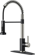 FORIOUS Kitchen Faucet with Pull Down Sprayer, Stainless Steel Commercial Single Handle Classic Spring Pull Out Sink Faucet for Pot Filler, Farmhouse Camper Bar Laundry Room, Black Brushed