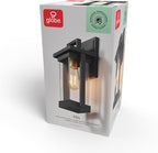 GLOBE Electric 60000028 1-Light Outdoor Wall Sconce, Matte Black, Brass Accent, Clear Seeded Glass Shade, Weather Resistant, Front or Back Porch Decor, Modern Exterior Lighting, Patio Lights