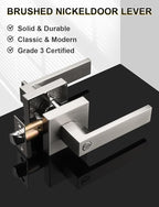 8 Pack Privacy Square Brushed Nickel Door Handles Interior, Keyless Door Knobs for Bedroom/Bathroom, Reversible for Left Right Handed Doors