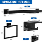 5-Pieces Bathroom Hardware Set, SUS304 Stainless Steel Wall Mounted 23.6 Inch Towel Bar, Toilet Paper Holder, Towel Hooks, Bathroom Towel Bar Set (Matte Black (Type 2), 5 Piece-23.6 inch)