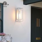 mirrea 14" Classic Outdoor Wall Sconce 1 Light in Rectangular Metal Frame and Clear Glass Shade Waterproof Porch Light Patio Light Pack of 2 (Matte White)