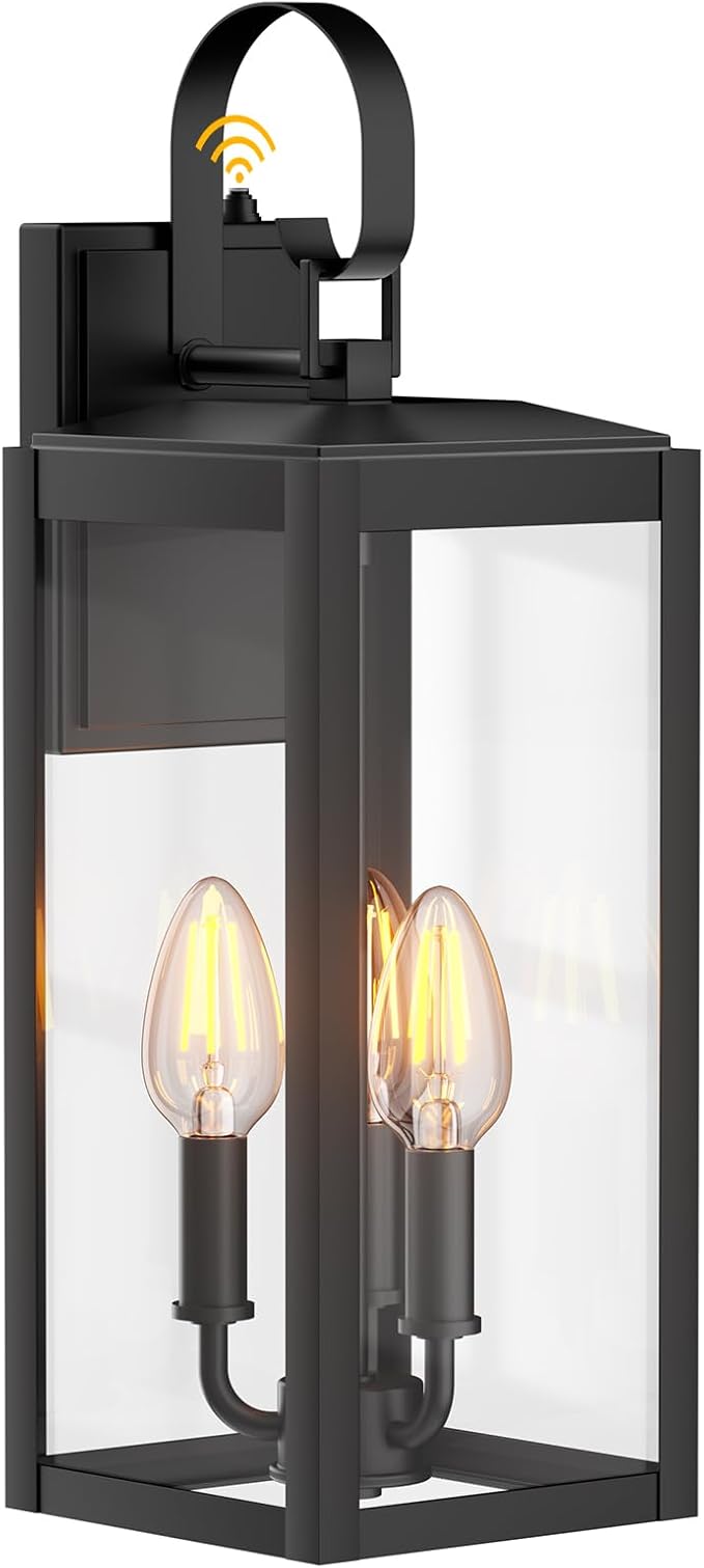 19 Inch Large Dusk to Dawn Outdoor Wall Light for House Exterior, 3-Light Outdoor Light Fixtures Wall Mount, E12 Black Modern Outside Porch Light Fixtures for House Garage Porch Patio Lights