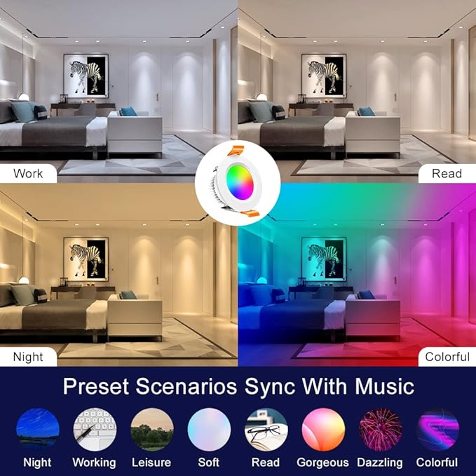 inShareplus 6 Pack 2 Inch Smart Recessed Lighting, WiFi LED Downlight 5W 120V, Dimmable RGBCW 2700-6500K Color Changing, Compatible with Alexa/Google, Ceiling Lights with LED Driver