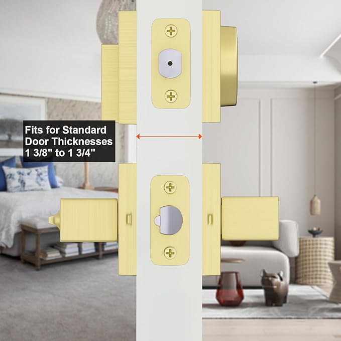 Haidms Gold Exterior Door Lock Set with Deadbolt, Gold Front Door Handle and Deadbolt Set, Entry Door Locksets, Heavy Duty Zinc-alloyed Front Door Lock Set (3 Pack)