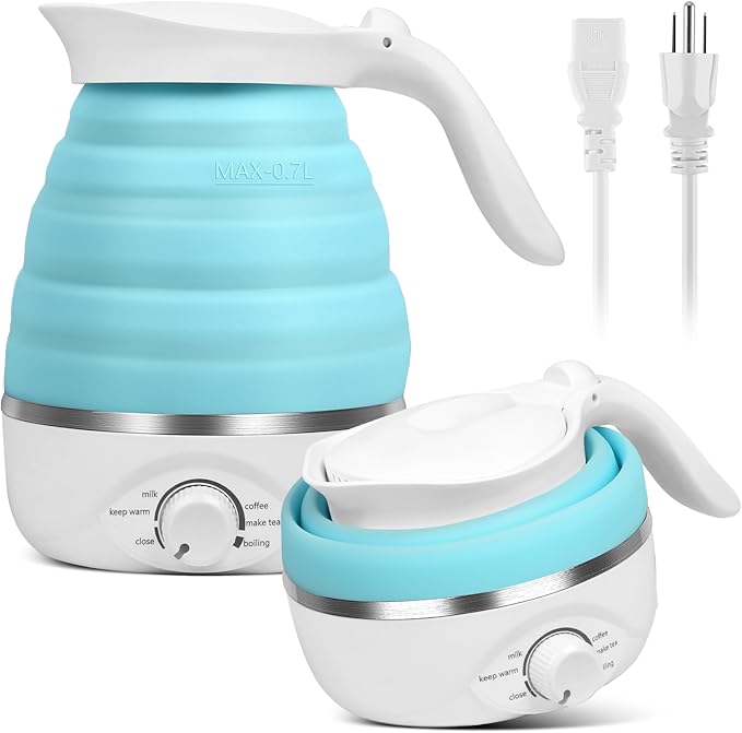 Travel Foldable Electric Kettle, 110V Collapsible Travel Kettle Electric Food Grade Silicone Portable Foldable Electric Kettles 850W Fast Boiling Water 700ml Kettle Electric Portable (Blue)