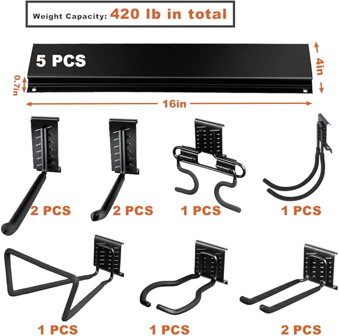 Wallmaster 15 PCS Tool Storage Rack, Garage Storage Wall Mount Organizer Garden Tool Heavy Duty Racks Broom Holder Hooks Hangers Max 420lb for Rake Shovel Lawn Garden