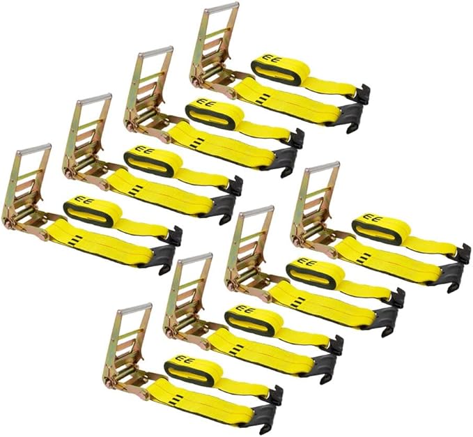 Mytee Products Ratchet Tie-Down Straps with Flat Hooks, 4" x 30' Ratchet Straps Yellow | 16,200 Lbs Breaking Strength | TieDown Ratchet Straps for Flatbed, Truck, Trailers Pickup (8 Pack)