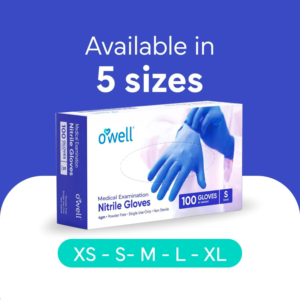 OWELL® Blue Medical Exam Nitrile Gloves – 4 Mil, Powder-Free, Latex-Free, Chemo Rated, Drug Resistant Disposable Gloves